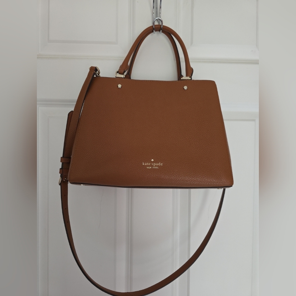 Kate Spade Leila Triple Compartment SATCHEL & WALLET Pebble Leather Gingerbread
